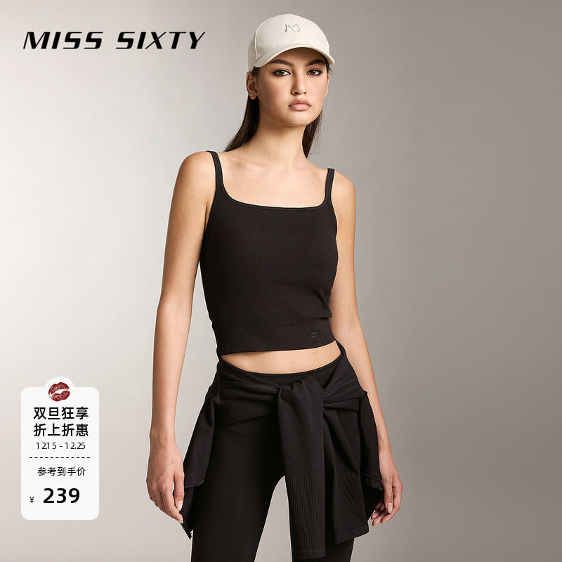 【运动系列】Miss Sixty吊带背心针织打底带胸垫短款健身休