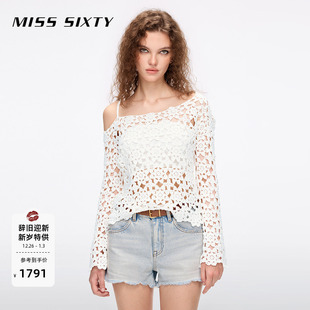 毛织套头衫 新款 女斜单肩吊带钩织度假宽松上衣 Sixty2025夏季 Miss