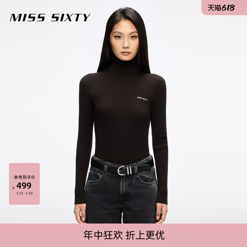 Miss Sixty秋季羊毛羊绒针织衫女气质上衣高领紧身长袖简约