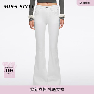 Miss Sixty2026春季新款牛仔裤女中腰M形解构修身白色显瘦喇叭裤