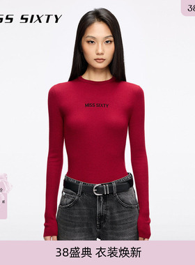 Miss Sixty红色针织衫女短上衣桑蚕丝外套毛衣气质通勤百搭