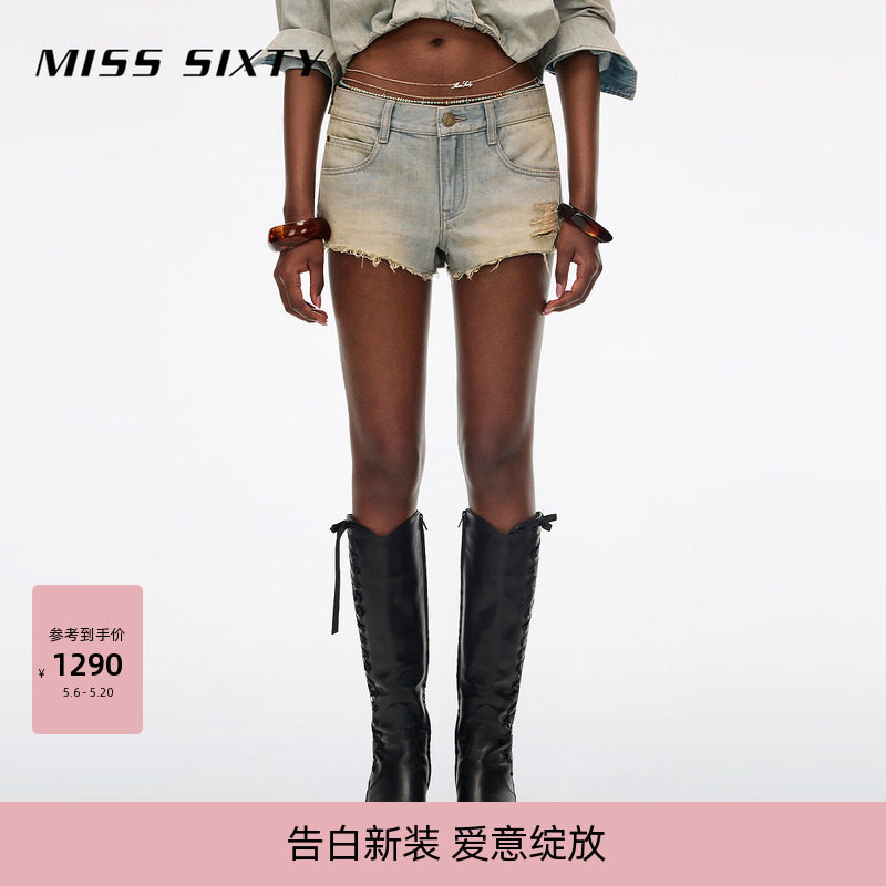 Miss Sixty2026夏季新款牛仔短裤女复古风破洞含汉麻附