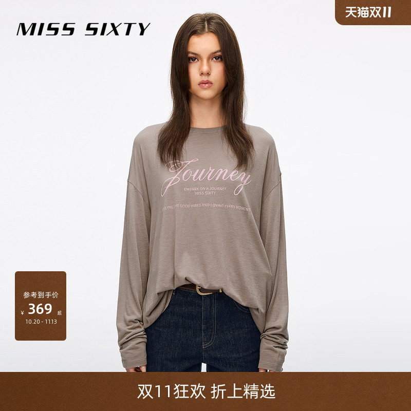 Miss Sixty2026春夏新款含羊毛长袖T恤女圆领印花宽松