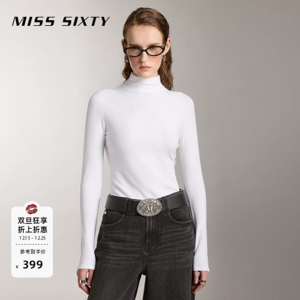 Miss Sixty针织衫上衣女半高领刺绣弹力修身内搭高智感打底衫毛衣