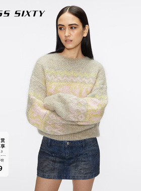 【费尔岛提花】Miss Sixty马海毛针织衫女圆领节日毛衣落肩上衣