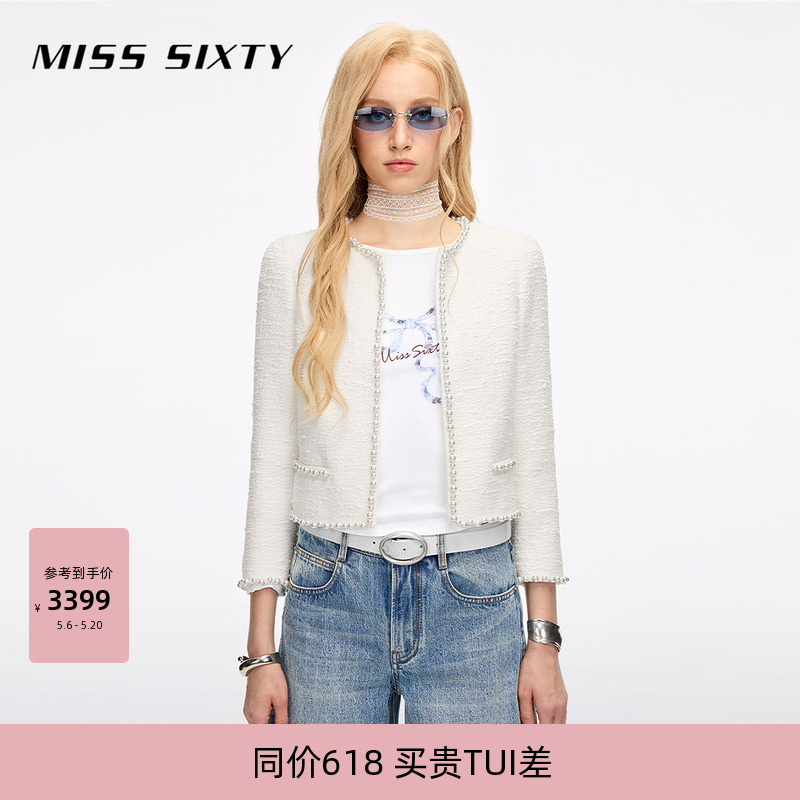 Miss Sixty2026春季新款呢料外套重工珍珠静奢风法式气