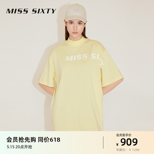 新款 含桑蚕丝长款 Sixty2024春季 Miss T恤女半高领撞色运动风两穿