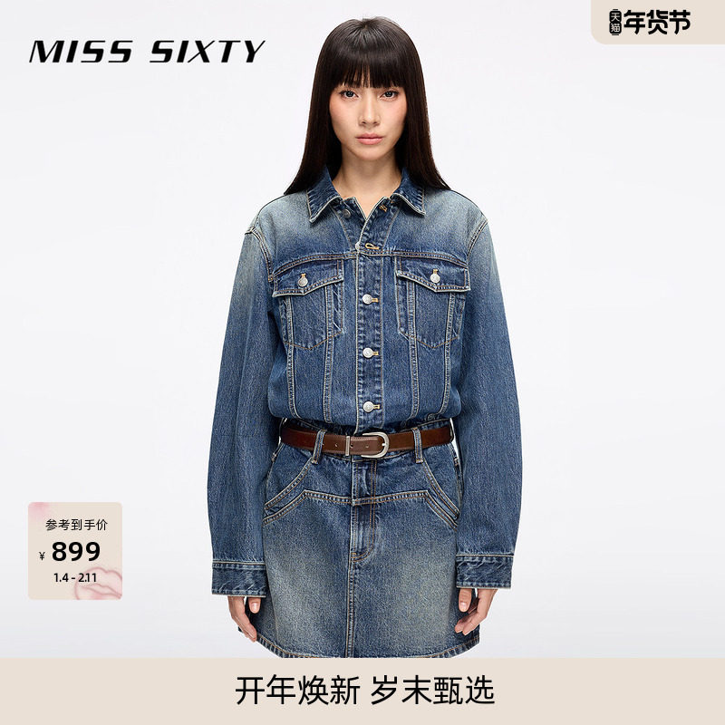 [挺括有型]防晒Miss Sixty25春秋牛仔连身连衣裙配腰带复古风休闲