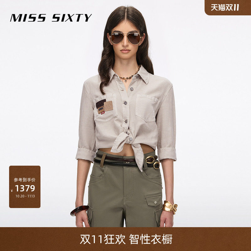 【含天丝】Miss Sixty2026夏季新款牛仔衬衫女亚麻棉质