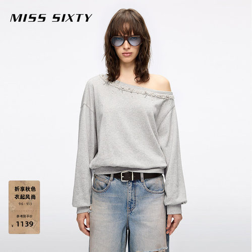 MissSixty钉珠斜肩卫衣