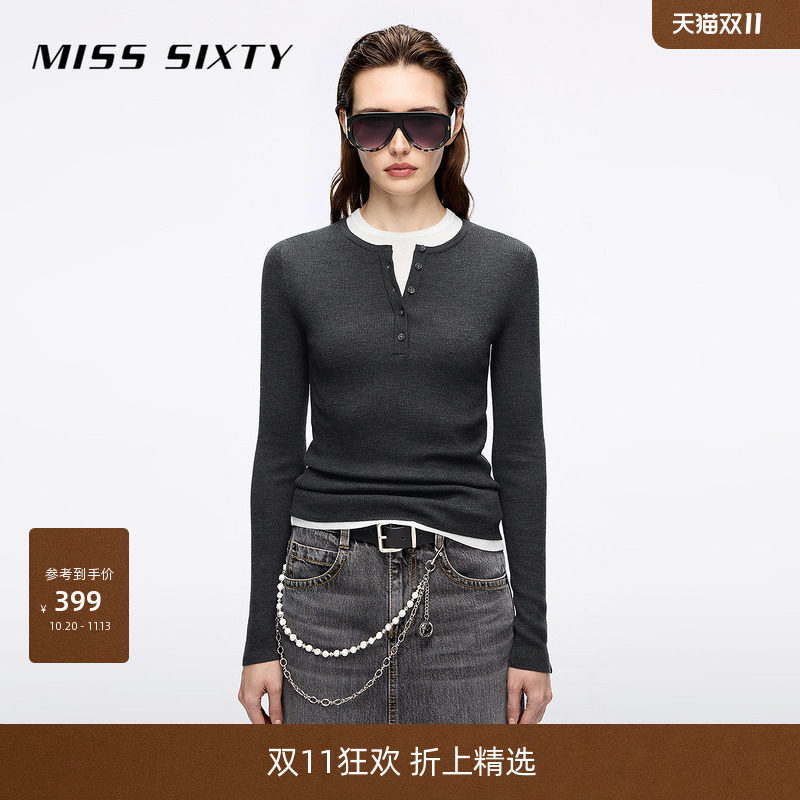 Miss Sixty2026春季针织衫女羊毛桑蚕丝混纺两件套上衣