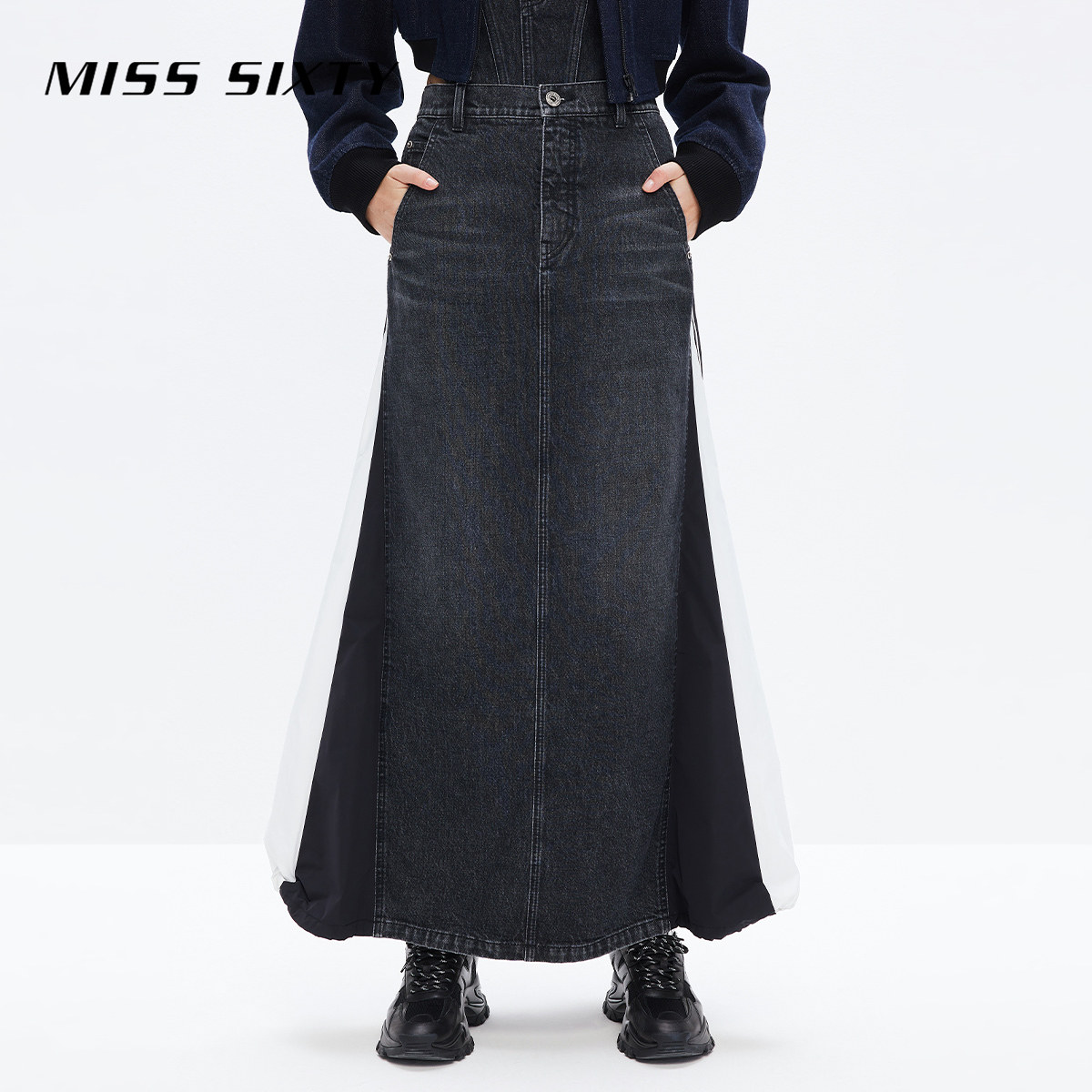 【DBS】【黑金系列】Miss Sixty牛仔半裙女拼接工装裙运