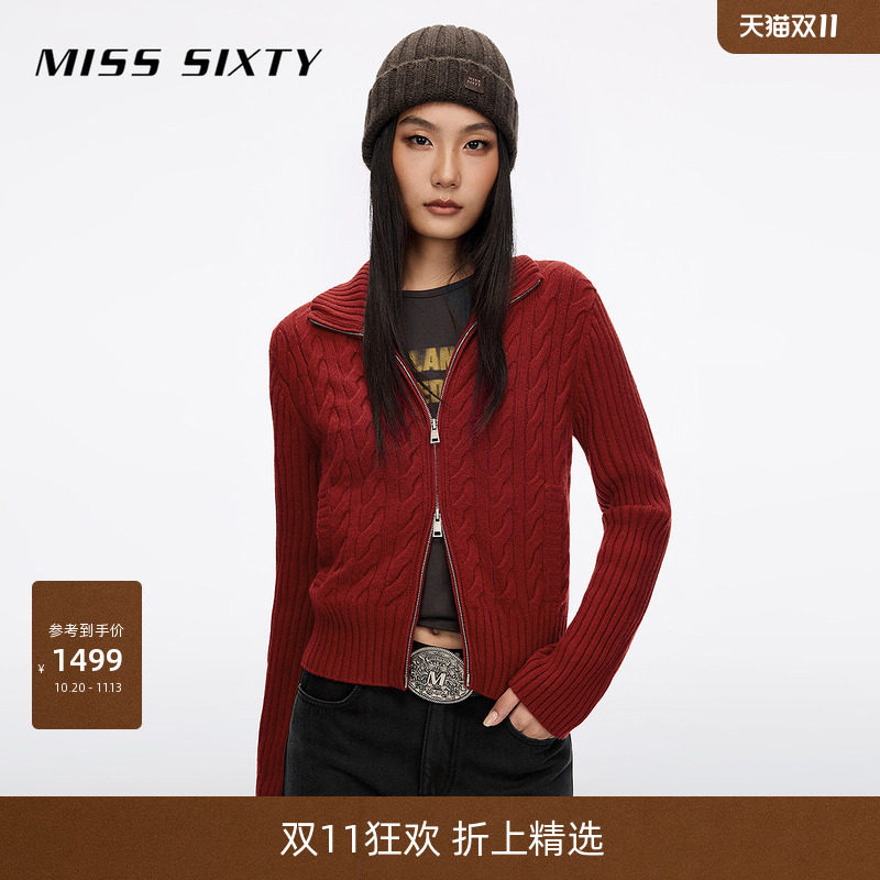 【山羊绒】Miss Sixty2026冬季新款针织开衫女复古绞花肌理立领