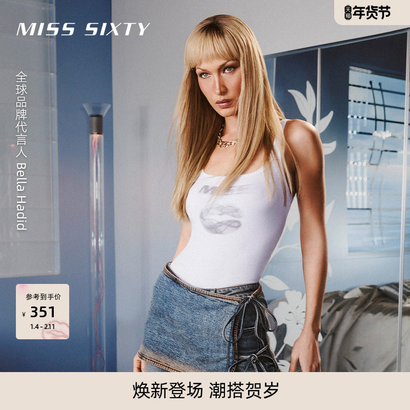 【Bella Hadid同款】Miss Sixty25秋新款女无袖T恤U领唇印短背心,女装/女士精品,背心吊带,淘宝优惠券,粉丝福利购,淘宝优惠卷