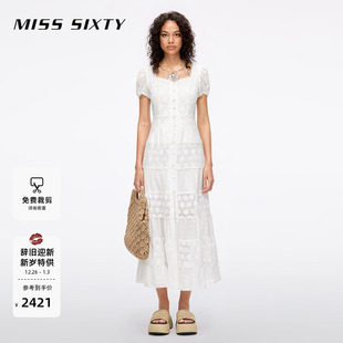 白色连衣裙女镂空绣花A字裙波西米亚度假 新款 Miss Sixty2025夏季