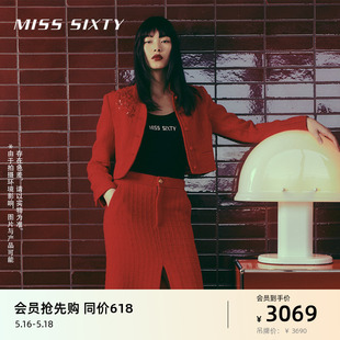 Sixty2024春季 Miss 重工呢料外套女复古国风大红色 新中式 新款