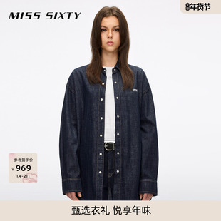 Miss Sixty2026春季新款长袖牛仔衬衫女棉质简约原色口袋宽松休闲