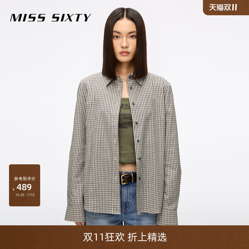 【杨幂同款】Miss Sixty2026春夏长袖衬衫女复古格子棉