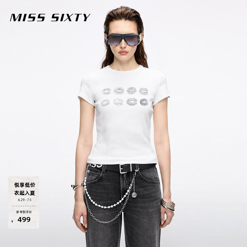 Miss Sixty2026春夏短袖T恤女圆领正肩显瘦嘴唇印花短