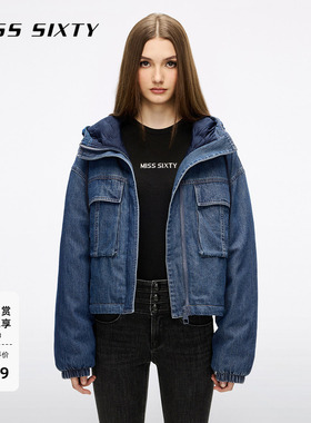 【保暖90鸭绒】Miss Sixty25冬新款牛仔羽绒服连帽工装短款外套