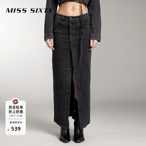 MissSixty黑灰色单排扣牛仔裙