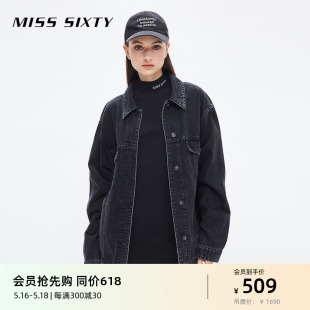 Miss 风廓形设计感 复古工装 Sixty牛仔外套女polo领宽松休闲美式