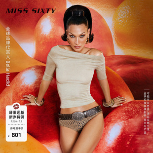 Sixty25夏款 Miss Hadid同款 大领口斜肩型T恤女两件套 Bella