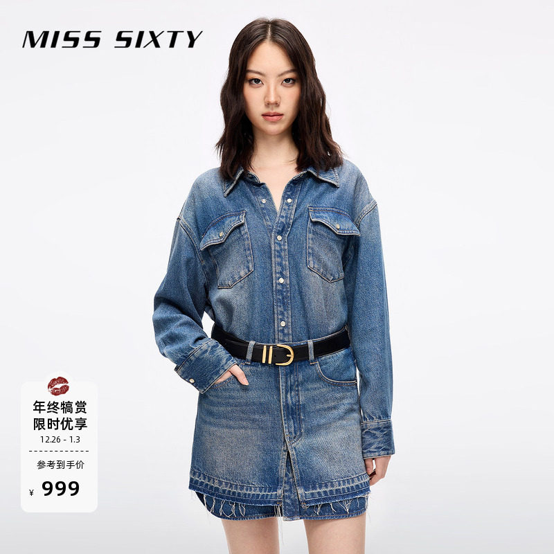 Miss Sixty25春夏牛仔连身连衣裙女复古工装假两件设计含