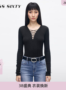 大领口Miss Sixty2026春季针织衫羊毛桑蚕丝薄款红色上衣
