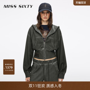 Miss Sixty2026秋季新款卫衣外套女连帽抽绳双头拉链复古做旧休闲