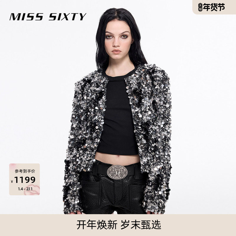 【闪耀派对】Miss Sixty夹棉外套女重工亮片圆领短款暗扣轻奢派对,女装/女士精品,短外套,淘宝优惠券,粉丝福利购,淘宝优惠卷