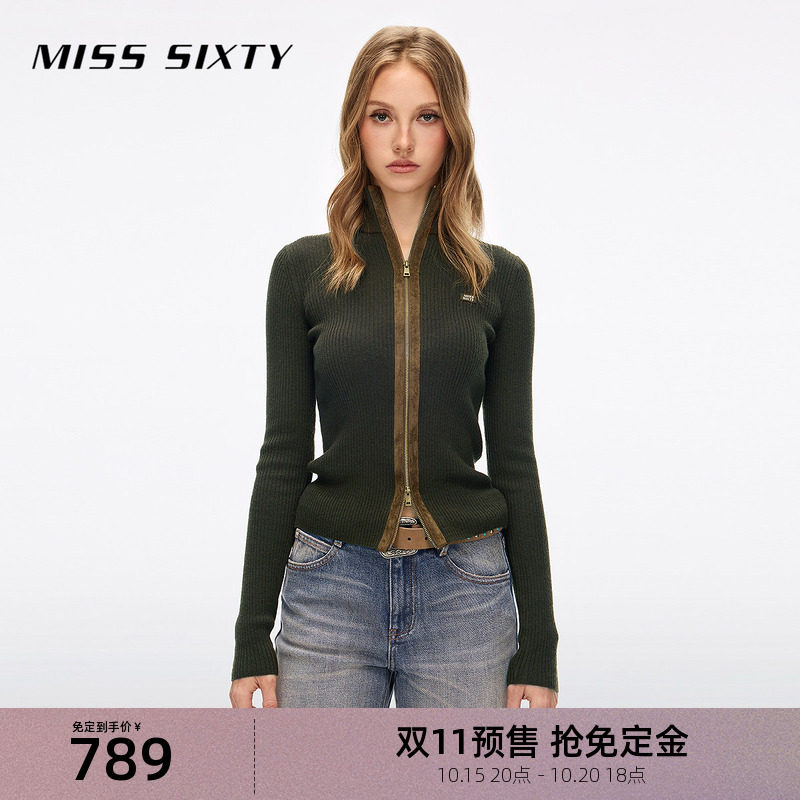 【免定金】【羊毛混纺】Miss Sixty26秋新款针织衫麂皮绒拼接外套