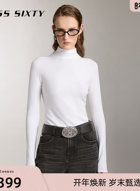 Miss Sixty针织衫上衣女半高领刺绣弹力修身内搭高智感打底衫毛衣
