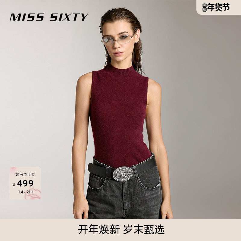 Miss Sixty吊带背心牦牛绒针织衫女圆领无袖优雅高智感红色毛衣,女装/女士精品,背心吊带,淘宝优惠券,粉丝福利购,淘宝优惠卷