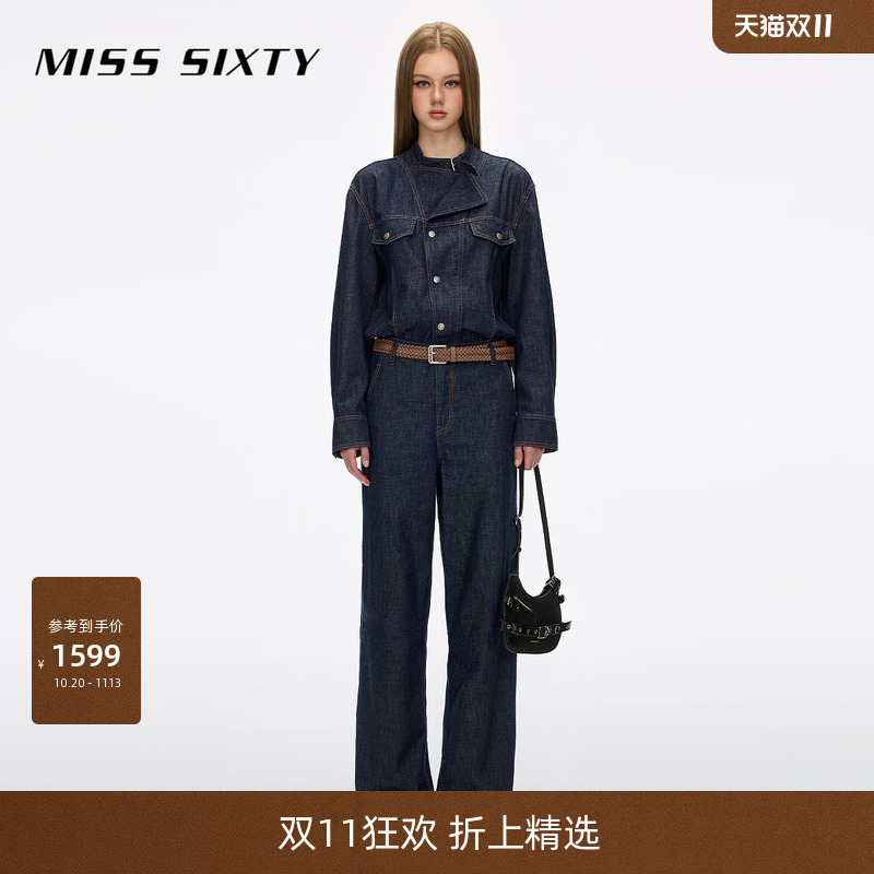 Miss Sixty2026春夏新款牛仔连体裤女袢带翻领配腰带复