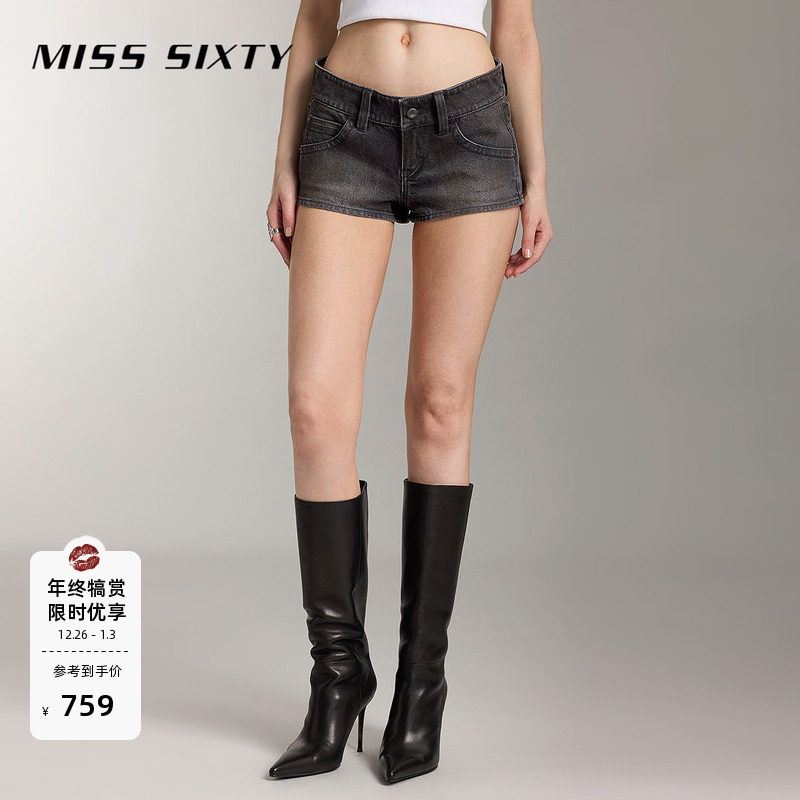 【进口牛仔面料】Miss Sixty牛仔裤女低腰超短裤解构口袋设