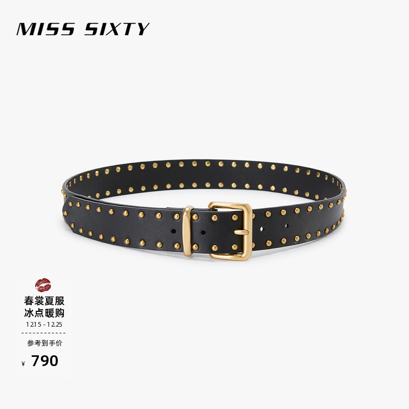 Miss Sixty2025春秋新款腰带女复古金属潮酷铆钉牛皮革