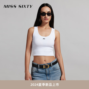 T恤女撞色印花休闲修身 Miss 无袖 新款 上衣外穿内搭 Sixty2024夏季