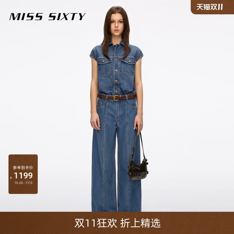 Miss Sixty26春夏新款牛仔连体裤女附腰带宽松复古工装阔