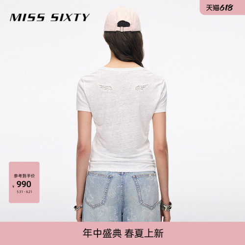 MissSixty镂空羽翼亚麻T恤