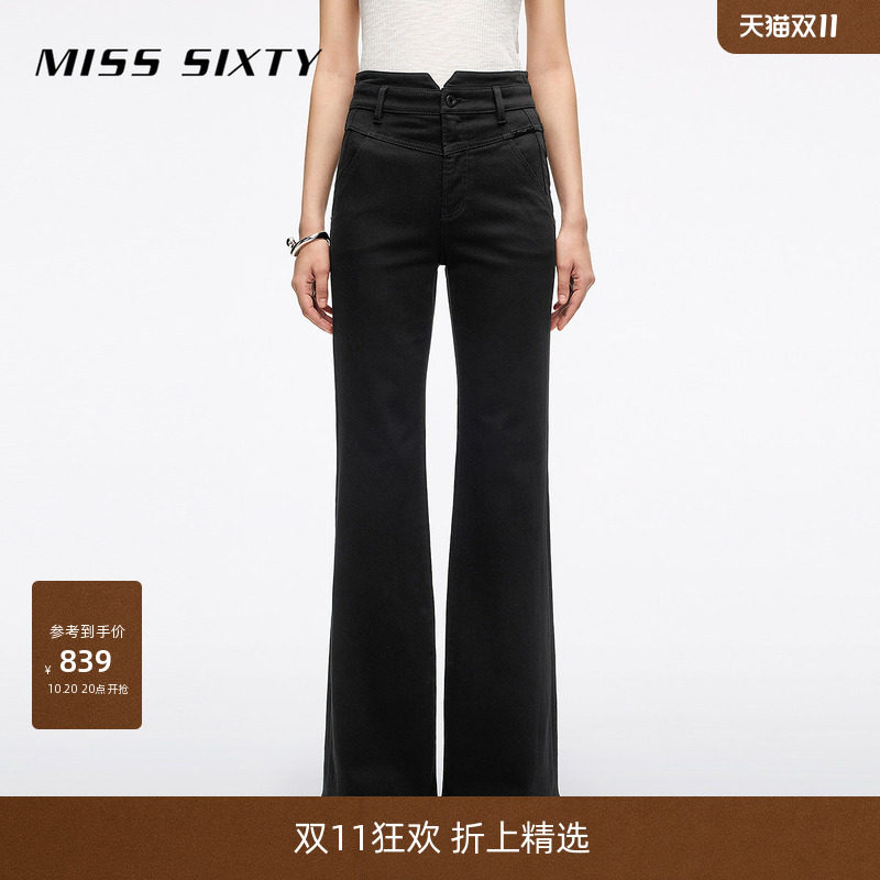 Miss Sixty2026冬季牛仔裤女高腰修身百搭显瘦微喇叭裤小黑裤