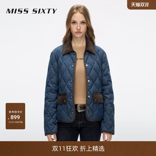 Miss Sixty2026冬季新款牛仔羽绒服女灯芯绒拼接翻领90鸭绒外套