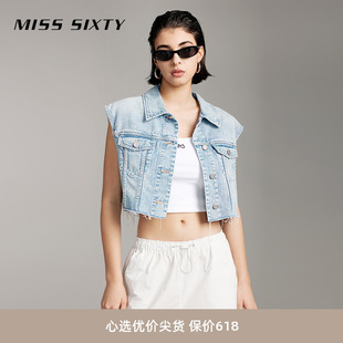 新款 复古风 Miss Sixty2024夏季 短款 土耳其牛仔 牛仔马甲女无袖