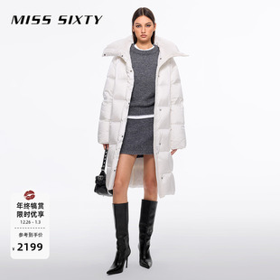 Sixty冬羽绒服女双拉链过膝长款 Miss 亮面外套 保暖90鹅绒