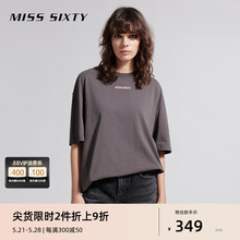 Miss Sixty2024夏季新款T恤女圆领落肩百搭印花简约撞色字母休闲