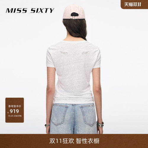 MissSixty镂空羽翼亚麻T恤
