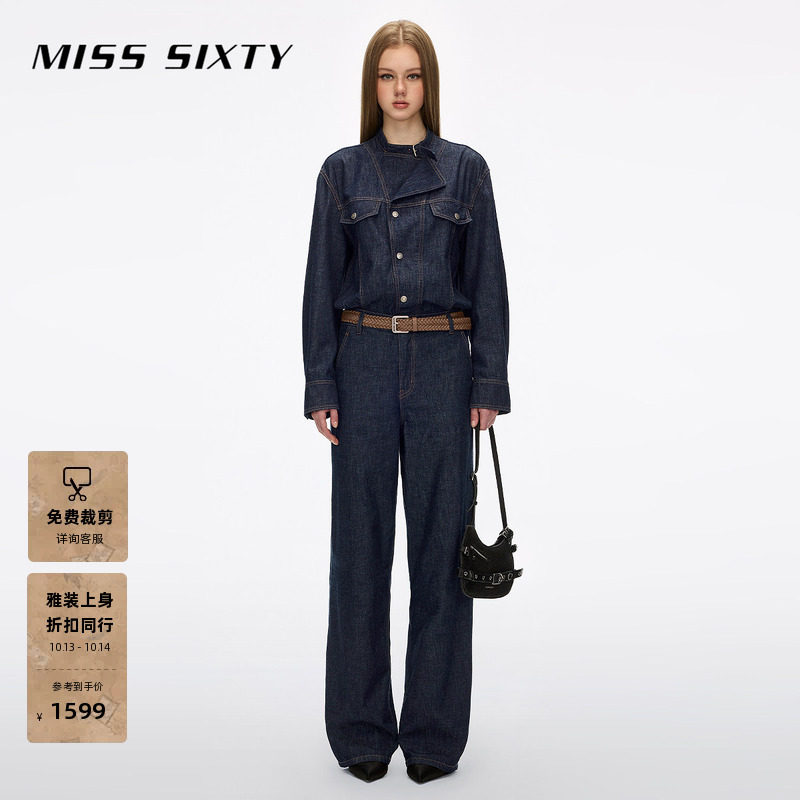 Miss Sixty2026春夏新款牛仔连体裤女袢带翻领配腰带复古显瘦直筒
