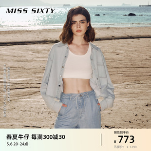 女含天丝翻领美式 牛仔衬衫 新款 Miss 复古长袖 Sixty2024春季 单排扣