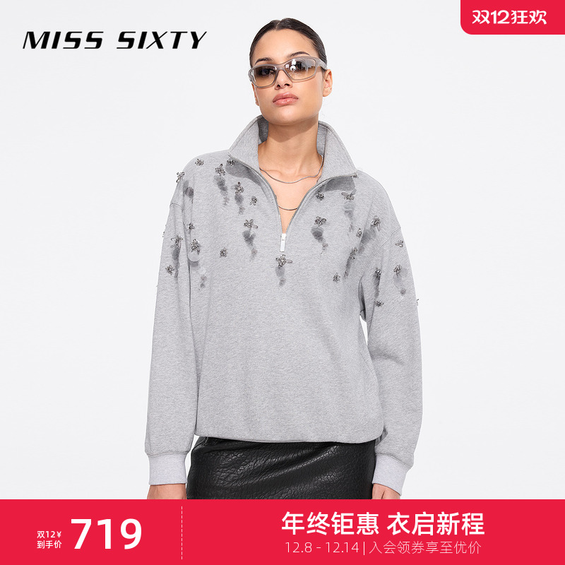 MissSixty重工钉珠立领卫衣
