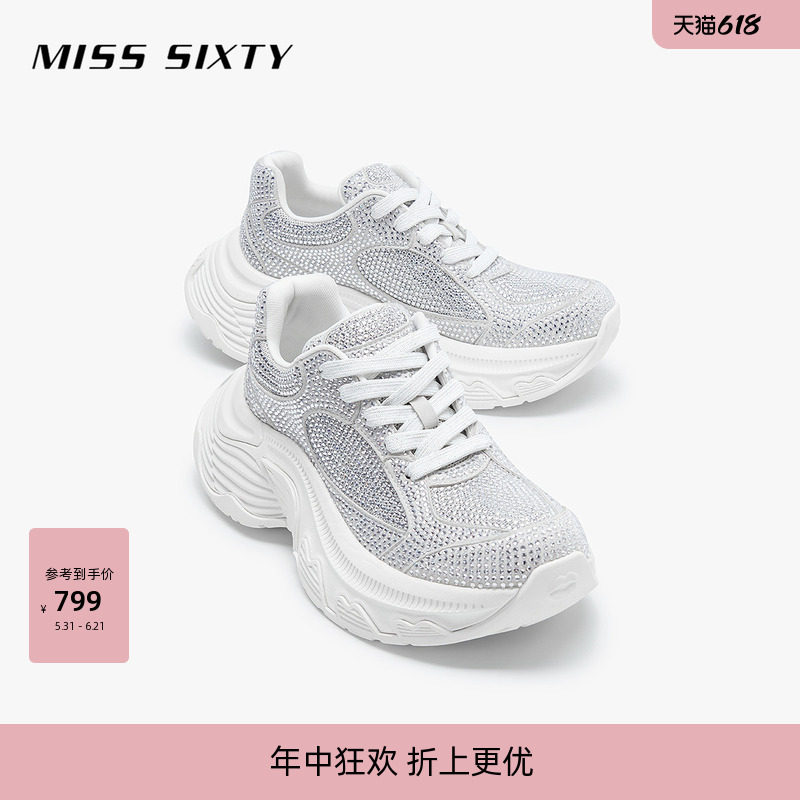 Miss Sixty夏季休闲运动鞋女时尚百搭鞋系带烫钻设计厚底鞋子